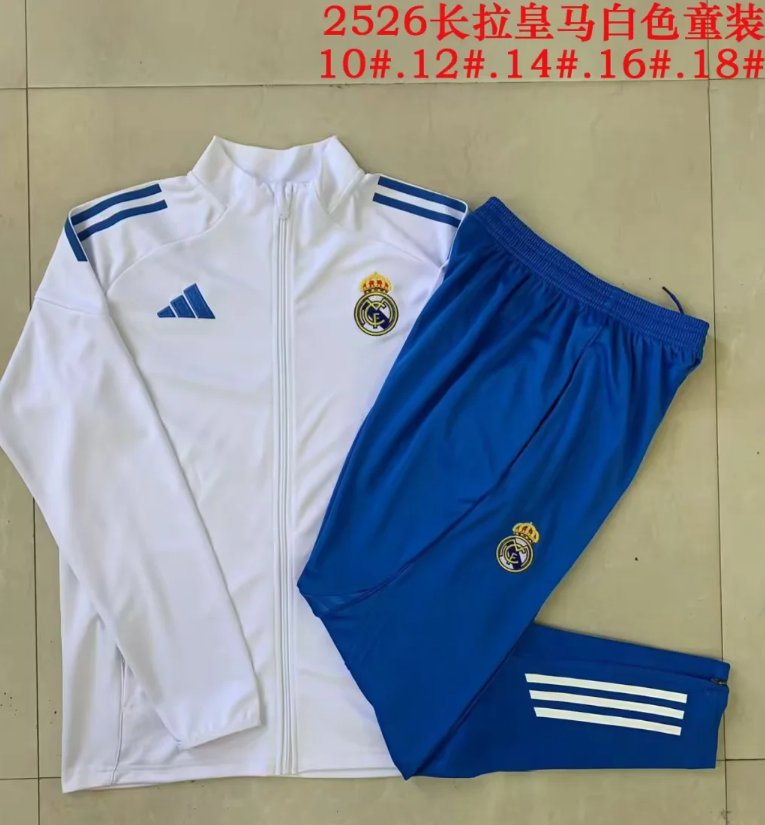 Kids Real Madrid 25/26 Tracksuit - White/Blue/Yellow